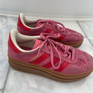 adidas Gazelle Kids Pink and Red Suede Sneakers with Gum Sole